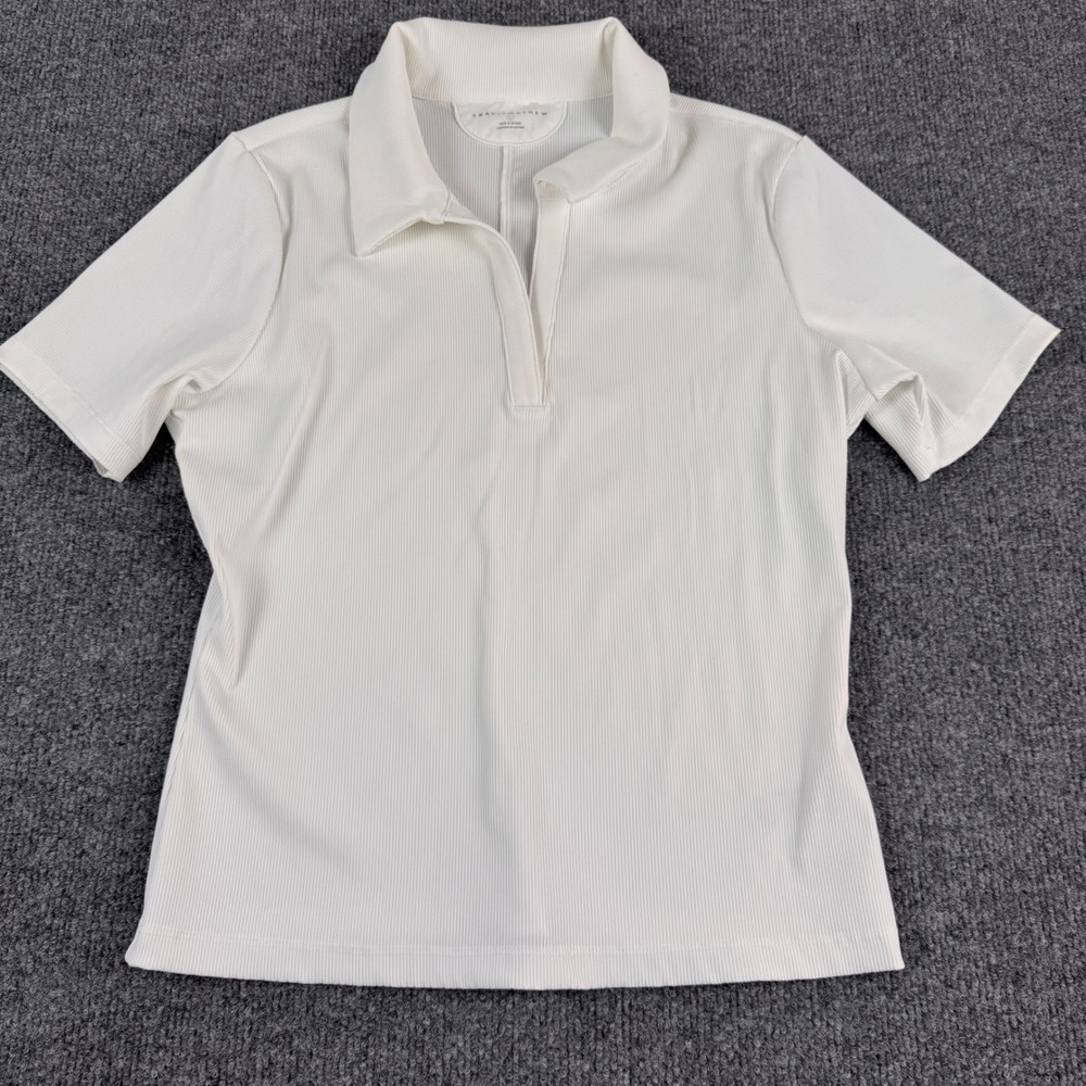 TravisMathew Polo Shirt Womens Large White Ribbed Short Sleeve Split Neck L